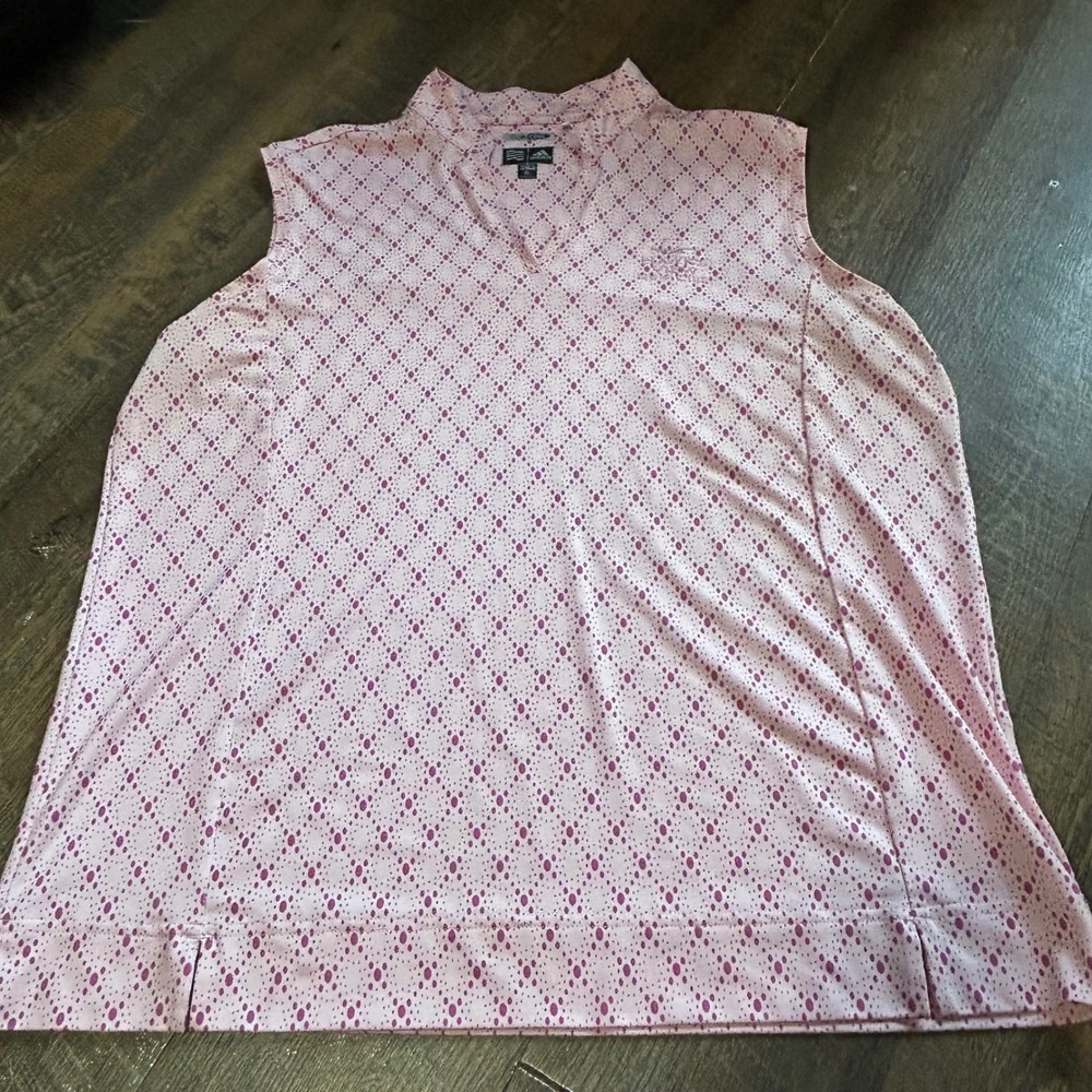 Adidas ClimaCool Womens XL Pink Dot Sleeveless Golf Polo Top Hawks View Logo